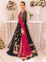 Traditional Black Gown Style Embroidered Pishwas Pakistani Wedding Dress