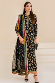 Silk Pakistani Embroidered Party Dress in Elegant Black Shade