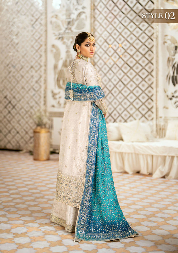 Silver Embellished Gown Pakistani Wedding Dress with Crushed Sharara