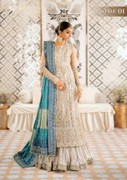 Silver Embellished Gown Style Pakistani Wedding Dress Crushed Sharara