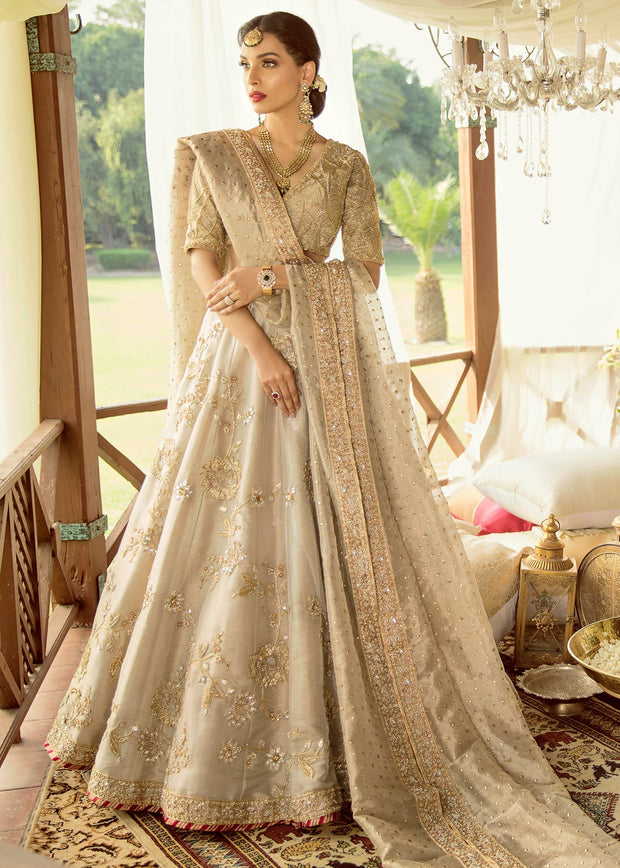 Silver Gold Embroidered Pakistani Bridal Dress in Lehenga Choli Style