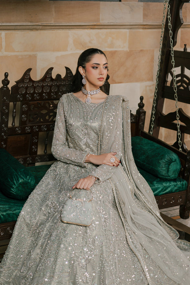 Silver Grey Queen Pakistani Wedding Heavily Embellished Pishwas