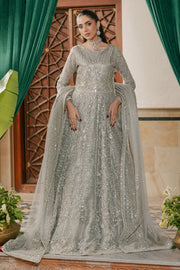 Silver Grey Queen Style Pakistani Heavily Embellished Pishwas