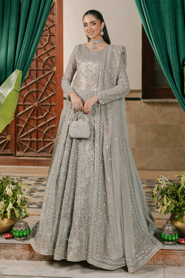 Silver Grey Queen Style Pakistani Wedding Heavily Embellished Pishwas