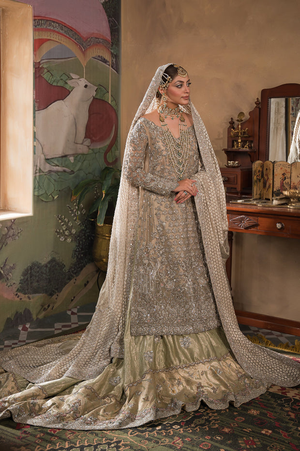 Silver Mint Combined Pakistani Bridal Dress Classic Bridal Lehenga