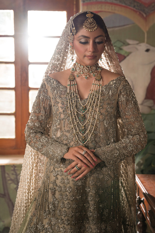 Silver Mint Pakistani Bridal Dress Classic Farshi Bridal Lehenga