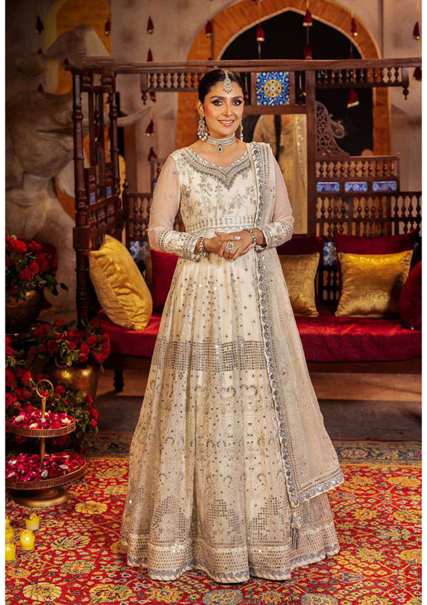 Silver Sparkling Embroidered Pakistani Wedding Dress Long Frock