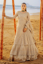 Skin Beige Floor Length Layered Pishwas Embroidered Pakistani Wedding Dress