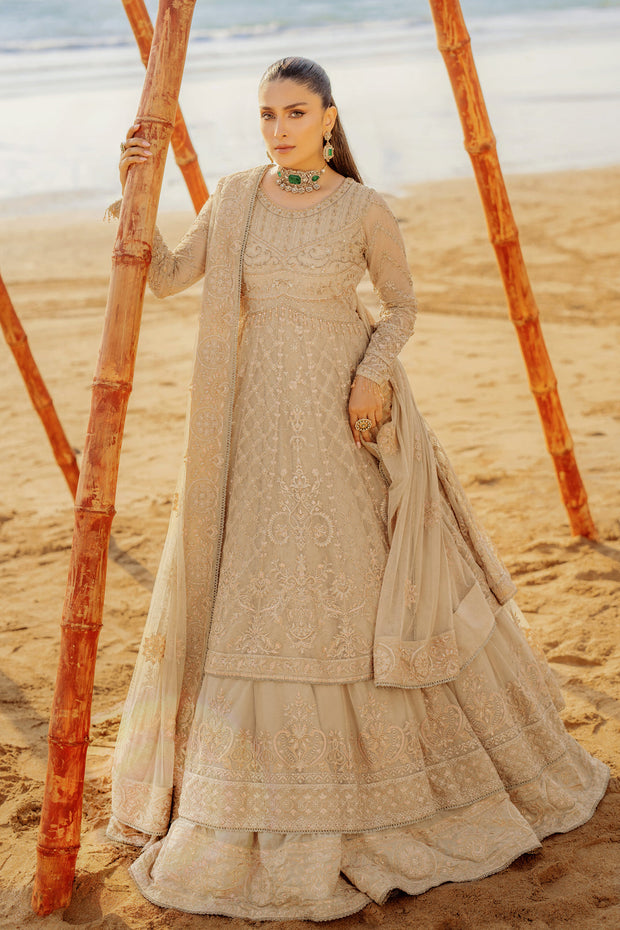 Skin Beige Floor Length Pishwas Embroidered Pakistani Wedding Dress