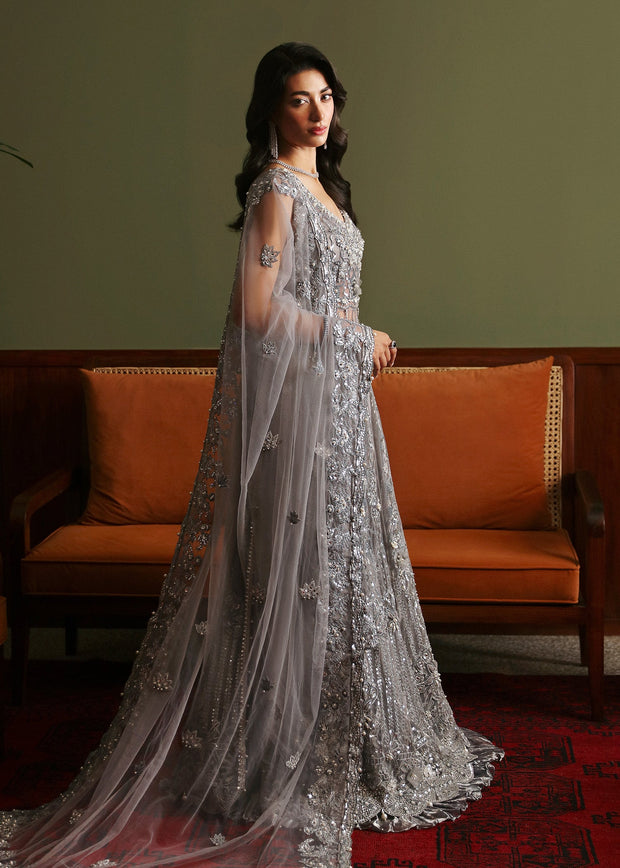 Smokey Embellished Pakistani Bridal Dress in Crushed Gharara Style