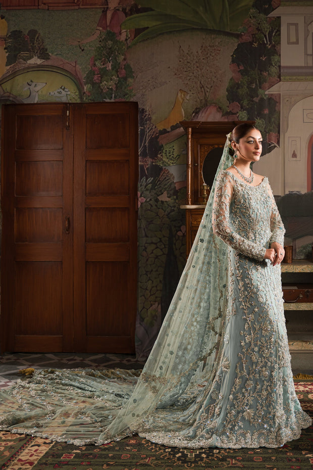 Soft Blue Embellished Pakistani Bridal Dress Royal Pishwas Gown