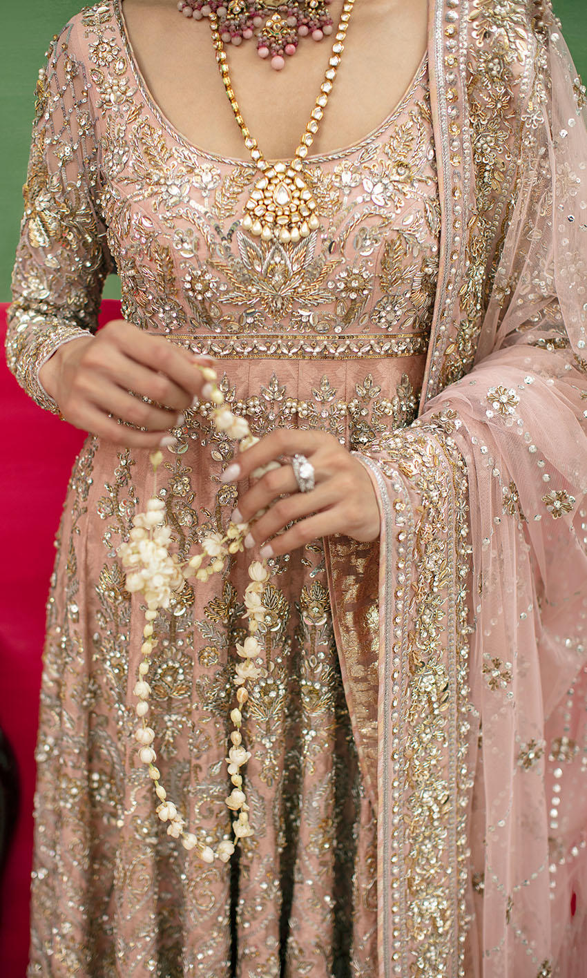 Soft Pink Pakistani Bridal Dress In Pishwas Frock Style Nameera By Farooq 1507