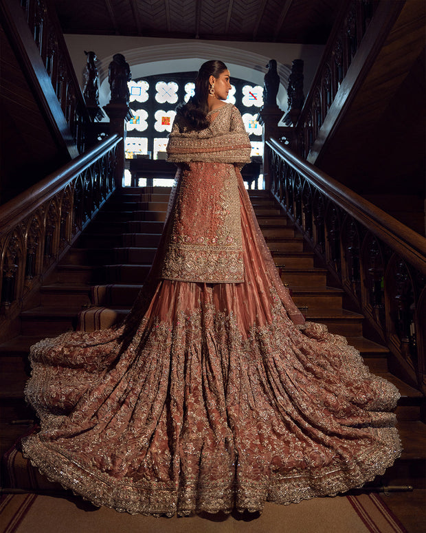 Tea Pink Tissue Shirt and Bridal Gharara Style Dress Online