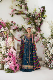 Teal Blue Angrakha Lehenga Pakistani Wedding Dress