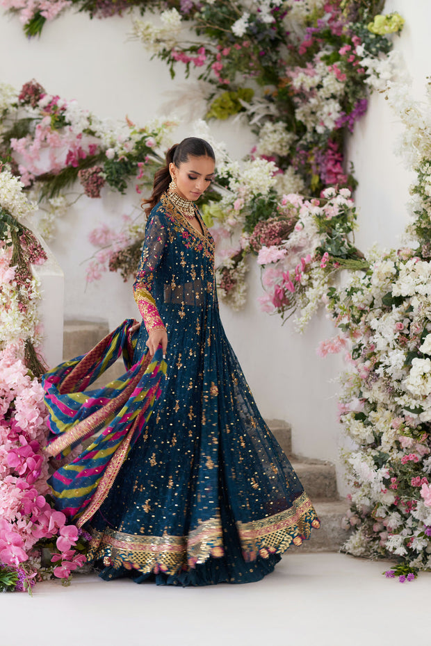Teal Blue Angrakha and Lehenga Pakistani Wedding Dress