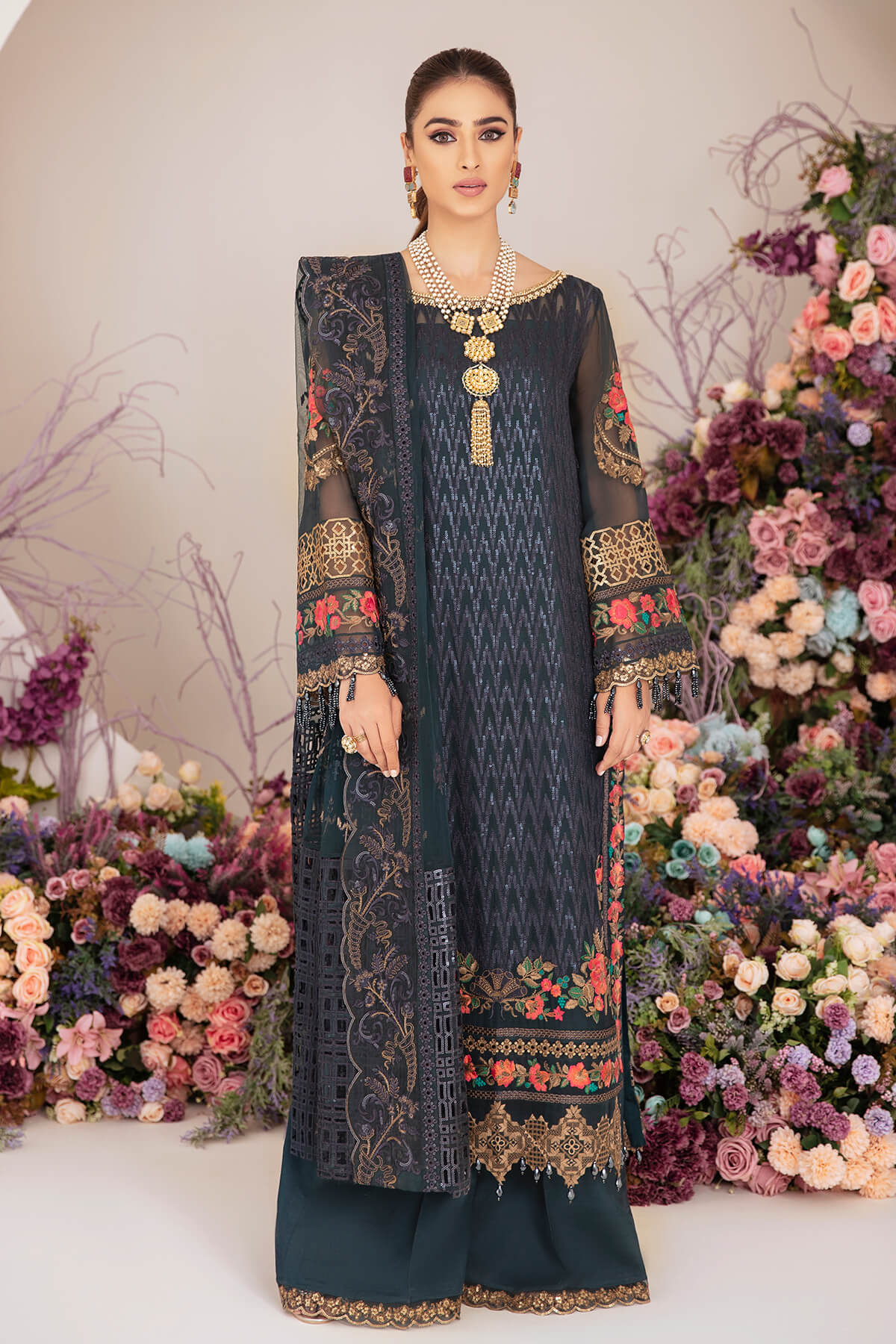 Traditional Black Pakistani Salwar Kameez Dupatta Suit – Nameera by Farooq