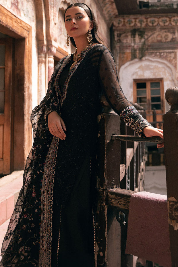 Traditional Black Embroidered Pakistani Wedding Kameez Gharara