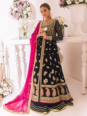 Traditional Black Gown Style Embroidered Pishwas Pakistani Wedding Dress