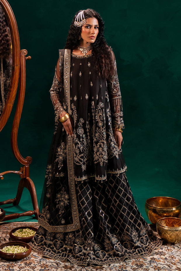 Traditional Black Shade Pakistani Wedding Wear Embroidered Sharara