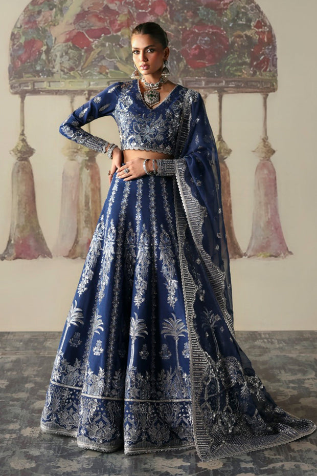 Traditional Blue Pakistani Wedding Dress Lehenga Choli with Dupatta