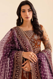 Traditional Brown Pakistani Wedding Dress in Pishwas Frock Style