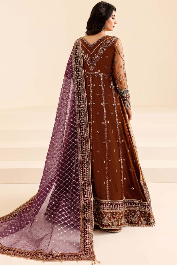 Traditional Brown Shade Pakistani Wedding Dress in Pishwas Frock