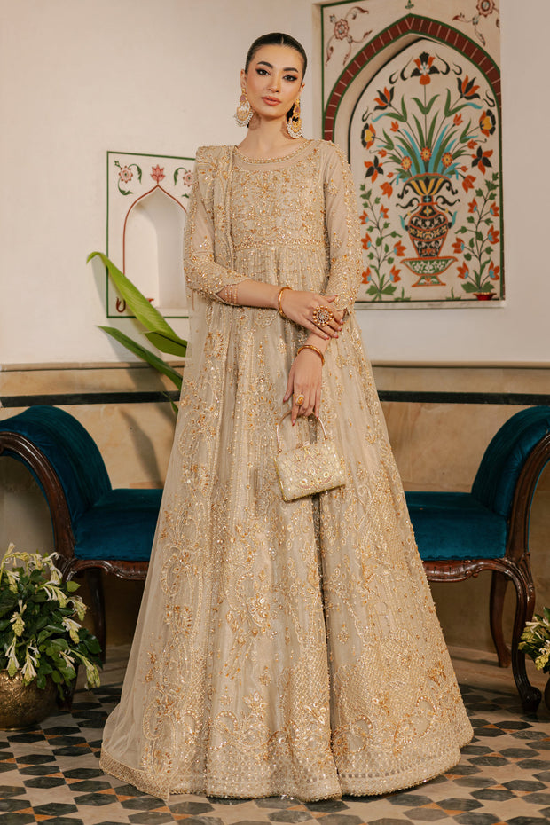 Traditional Champagne Gold Pakistani Wedding Dress Pishwas