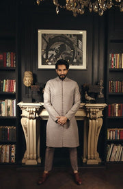 Traditional Embroidered Pakistani Groom Sherwani with Silk Trousers