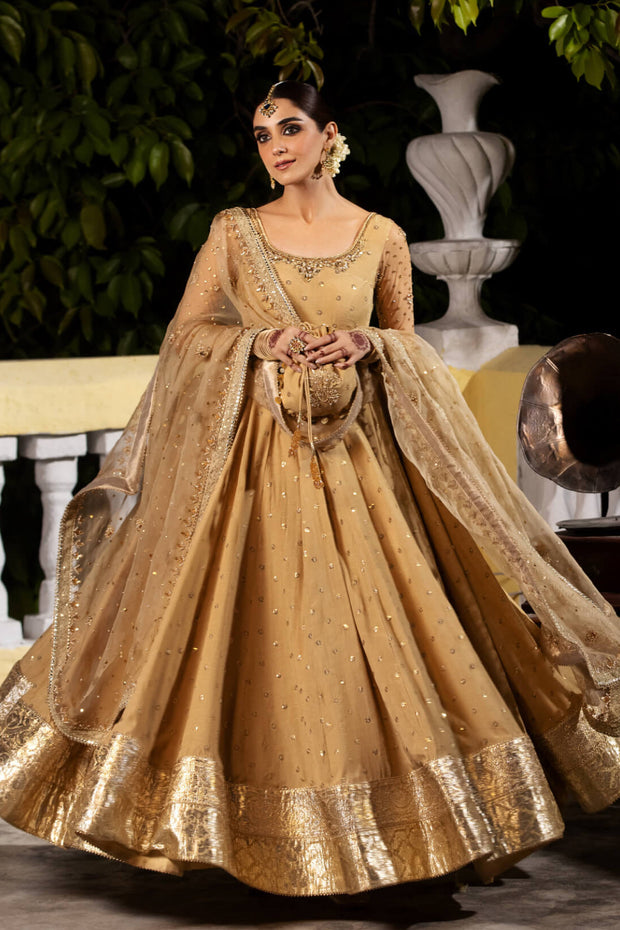 Traditional Gold Embellished Pishwas Pakistani Wedding Dress