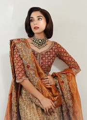 Traditional Golden Lehenga and Red Choli Pakistani Bridal Dress