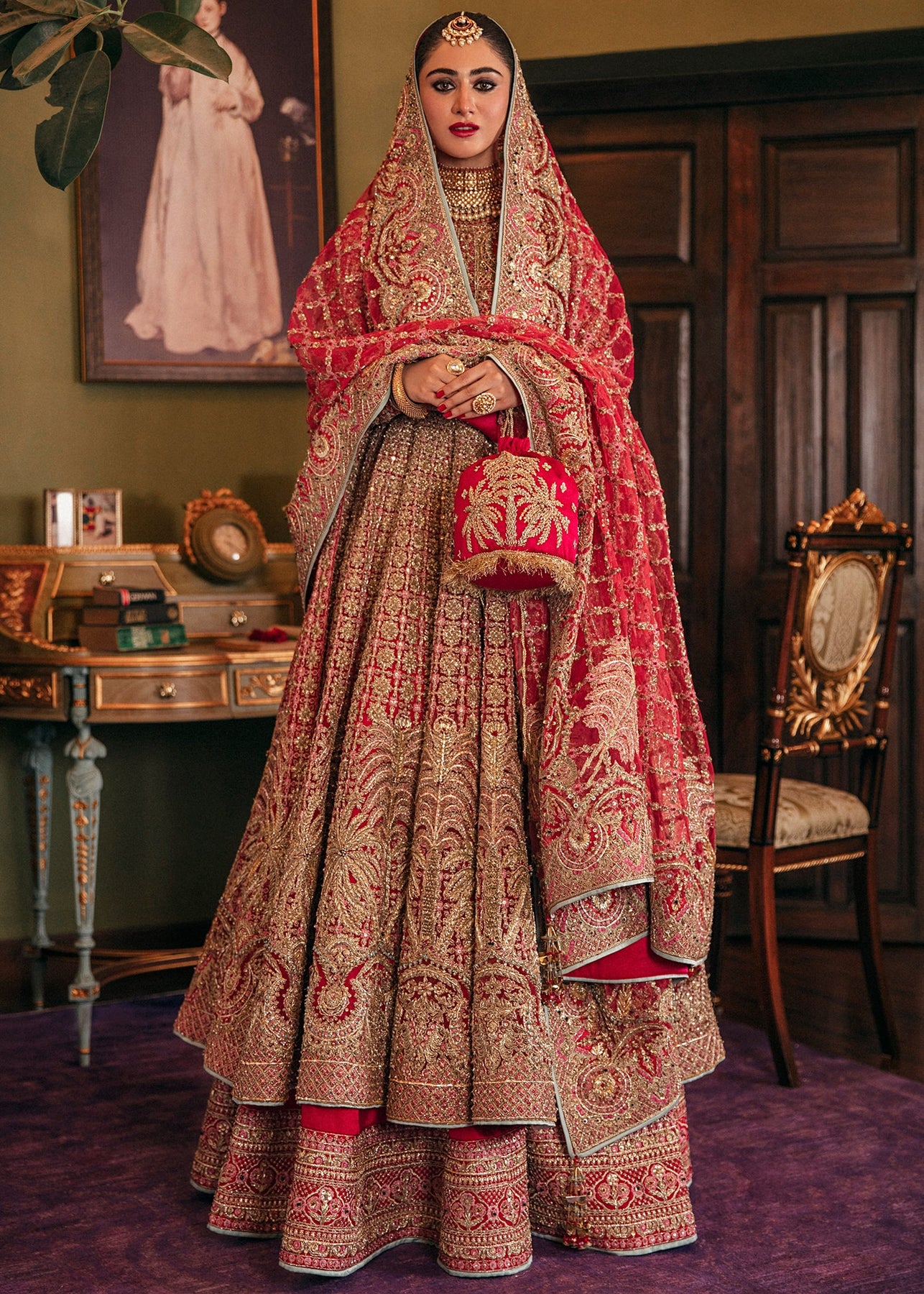 Traditional Double Layered Pishwas Pakistani Bridal Dress Nameera By Farooq 6190