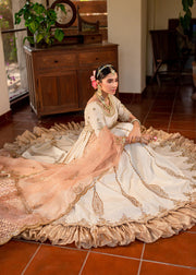 Traditional Ivory Pakistani Wedding Wear Pishwas Frock