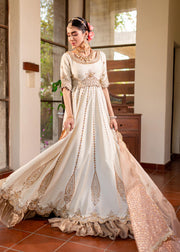 Traditional Ivory Pakistani Wedding Wear Pishwas Frock with Dupatta