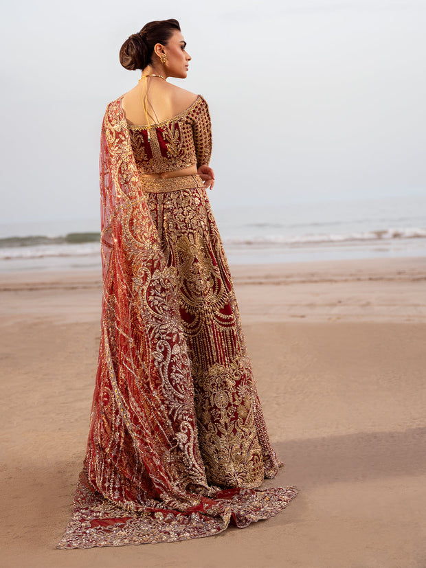 Traditional Maroon Red Lehenga Pakistani Bridal Dress in Fremont