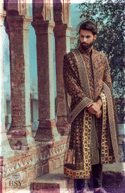 Traditional Midnight Blue Pakistani Groom Sherwani