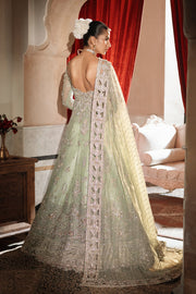 Traditional Pakistani Bridal Dress in Green Lehenga Gown Style