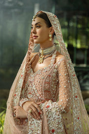 Traditional Pakistani Bridal Dress in Peach Lehenga Kameez Style