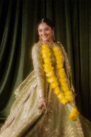 Traditional Pakistani Wedding Dress in Pistachio Green Gown Style