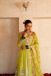 Traditional Pishwas Frock Green Pakistani Wedding Dress Online