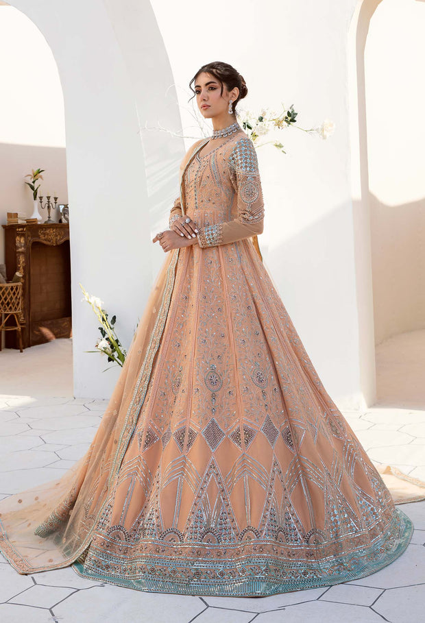 Traditional Pishwas Frock Peach Pakistani Wedding Dress Online