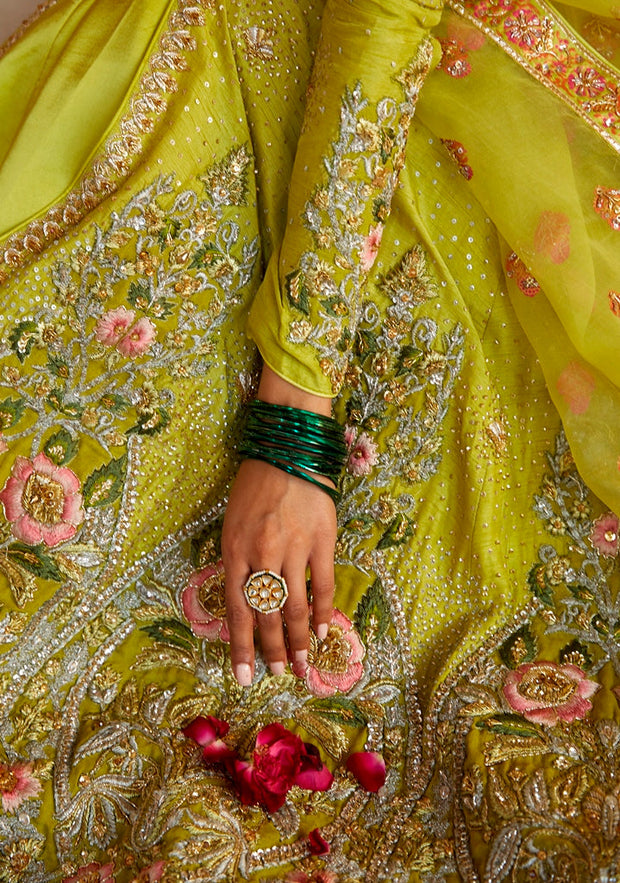 Traditional Pishwas Frock Green Pakistani Wedding Dress Nameera By Farooq 