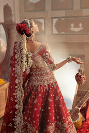 Traditional Red Pakistani Bridal Dress in Royal Lehenga Choli Style