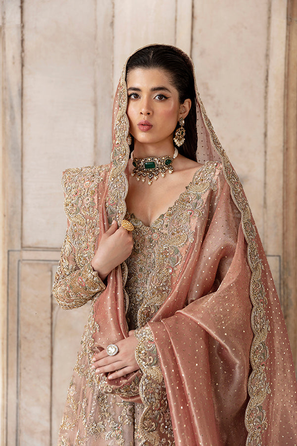 Trendy Pakistani Bridal Dress in Pishwas Frock Lehenga Style