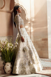 Trendy Pakistani Bridal Dress in White Choli and Lehenga Style