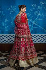 Trendy Pakistani Wedding Dress in Open Frock Lehenga Style