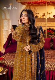 Try Gold Shade Embroidered Twisted Silk Unstitched Pakistani Party Dress 2024