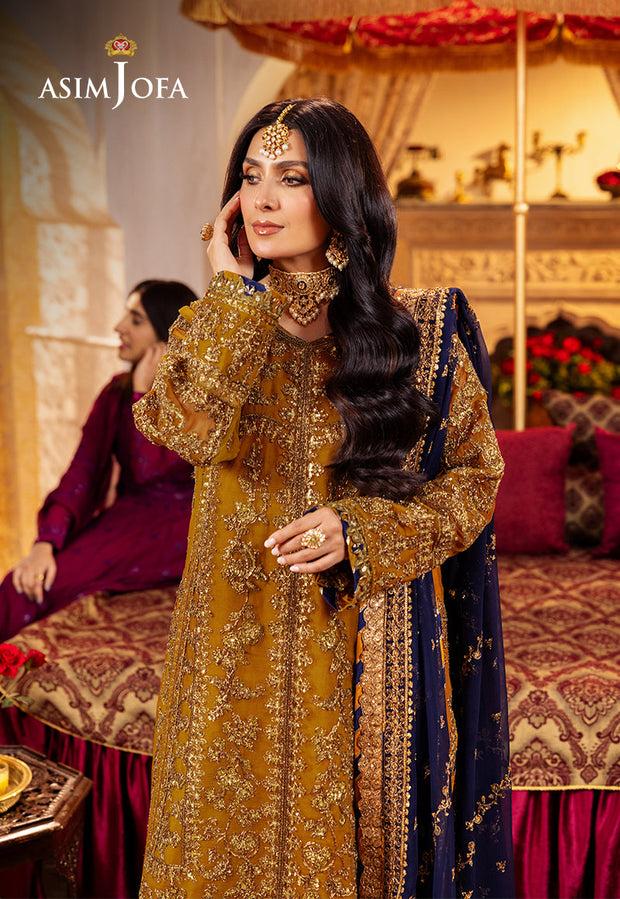 Try Gold Shade Embroidered Twisted Silk Unstitched Pakistani Party Dress 2024