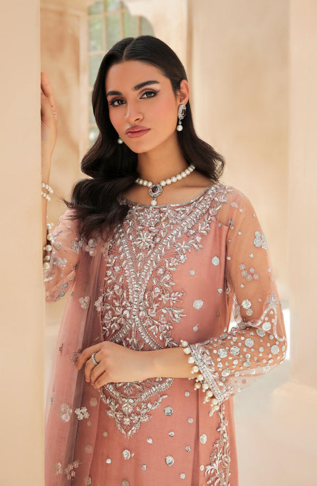 Try Tea Pink Heavily Embellished Pakistani Long Kameez Wedding Dress