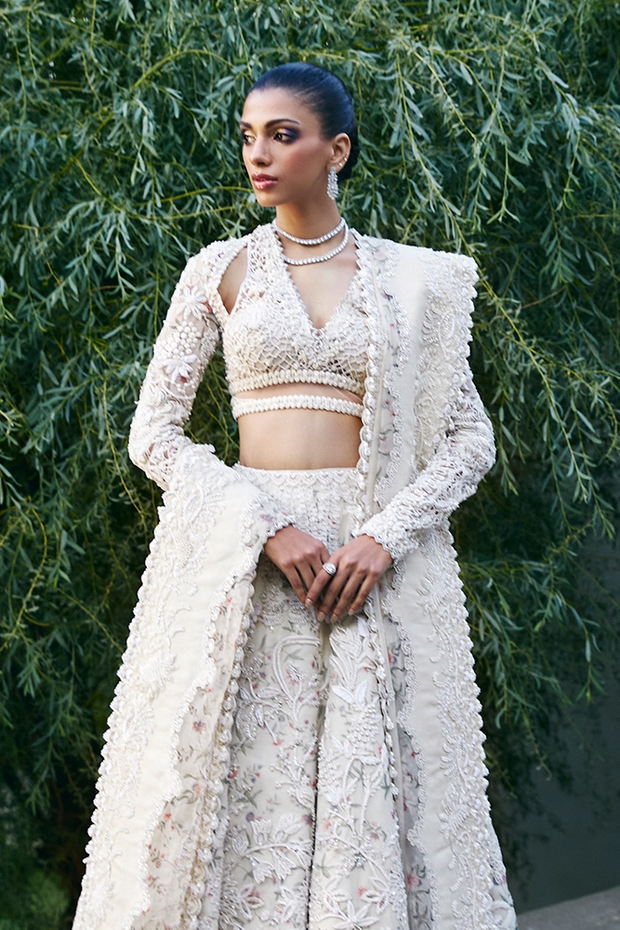 White Pakistani Bridal Dress in Lehenga Choli Style