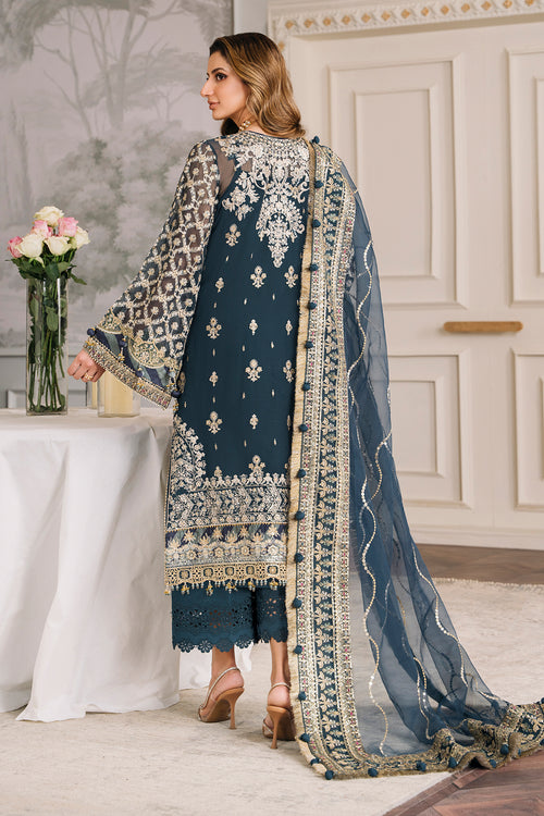 Zinc Blue Pakistani Party Dress in Kameez Trouser Style